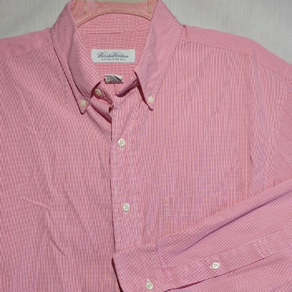 Brooks Brothers Pink White Checkered Plaid Long Sleeve Button-down Mens Shirt 16
